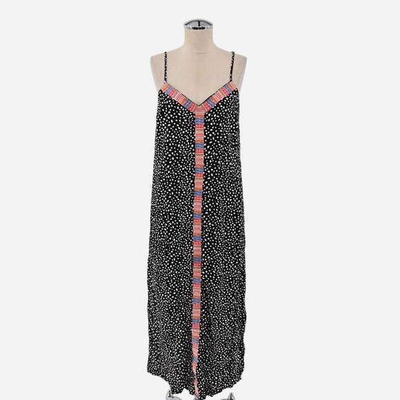 Savanna Jane Dresses & Skirts - Savanna Jane Embroidered Maxi Dress Womens Sz S Black Polka Dot Bohemian Hippie